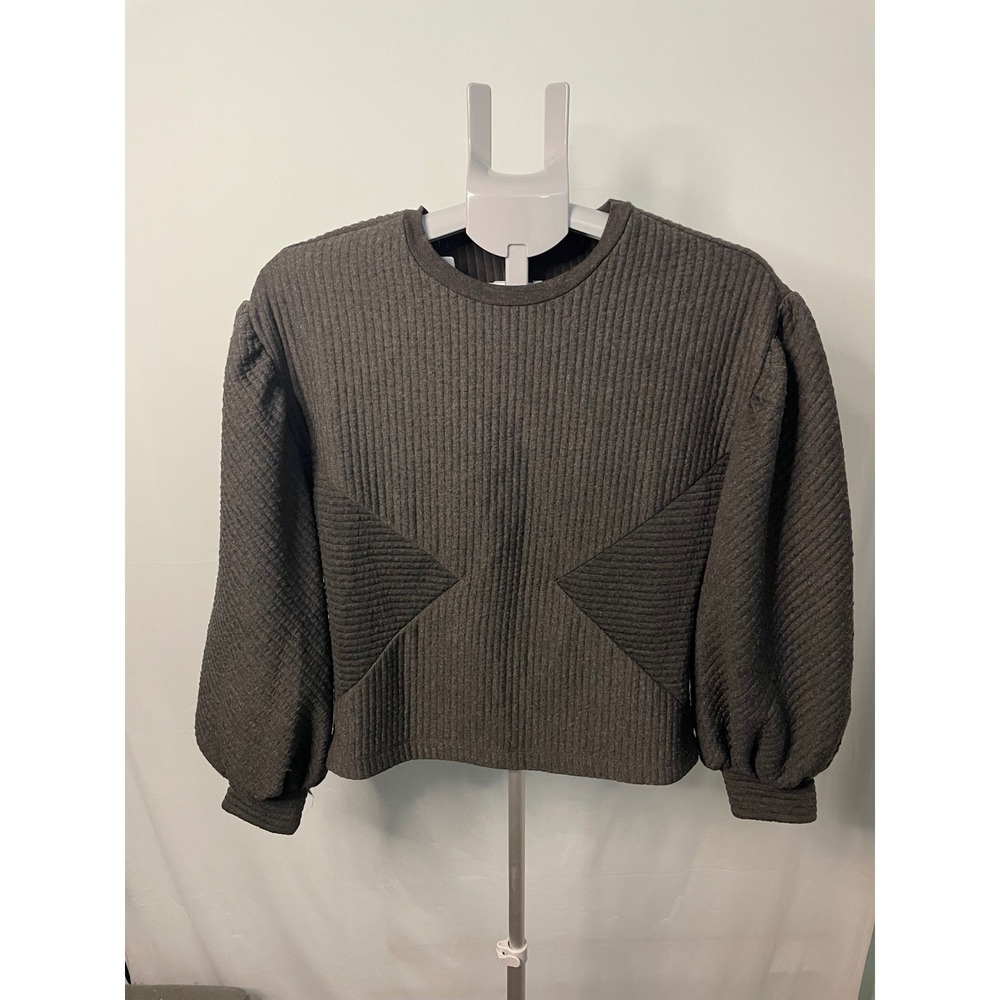 Express Gray Quilted Pullover Top‎ XS Long Sleeve Round Neck Casual